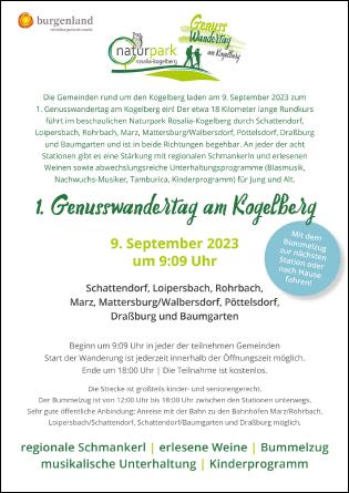 Plakat Genusswandertag am Kogelberg 9.9.2023