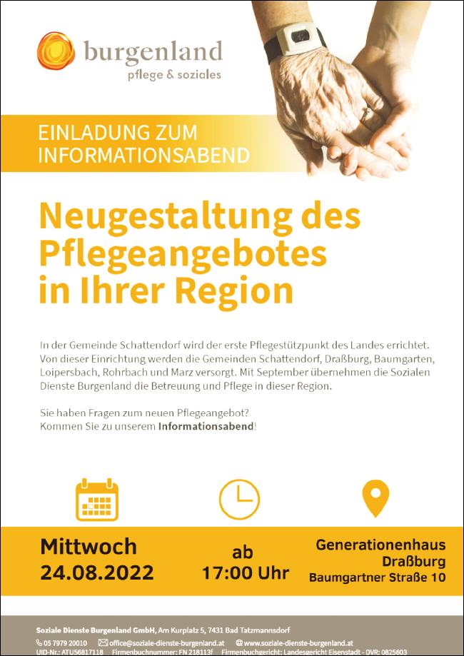 INFO-Veranstaltung Pflege neu am 24.8.22 in Draßburg